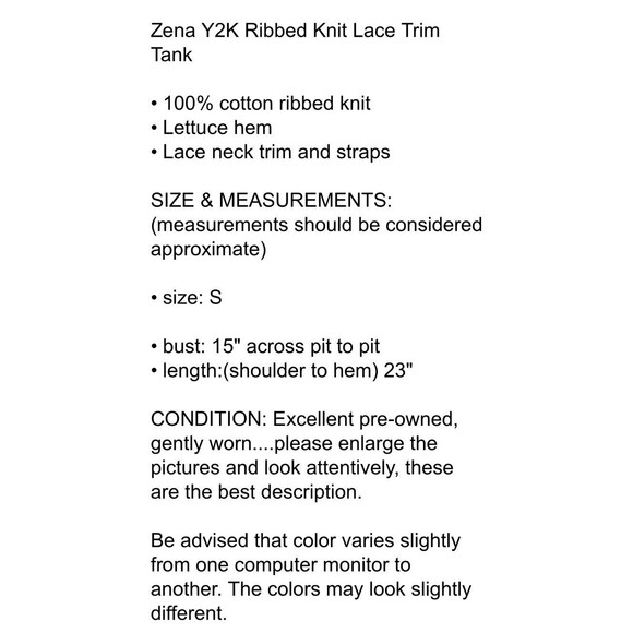 Zena Y2K Ribbed Knit Lace Trim Tank  Women's S  Purple Cami  Fairycore Layering - Picture 7 of 7